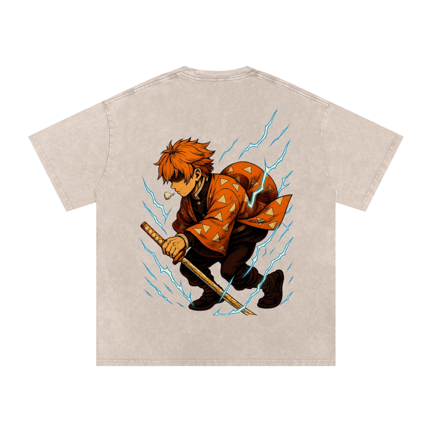 Demon Slayer Zenitsu inspired Acid Wash Oversize T-Shirt - 250 GSM