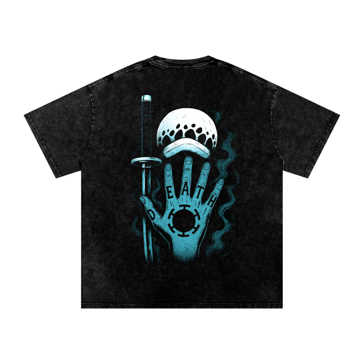 One Piece Trafalgar Law inspired Acid Wash Oversize T-Shirt - 250 GSM