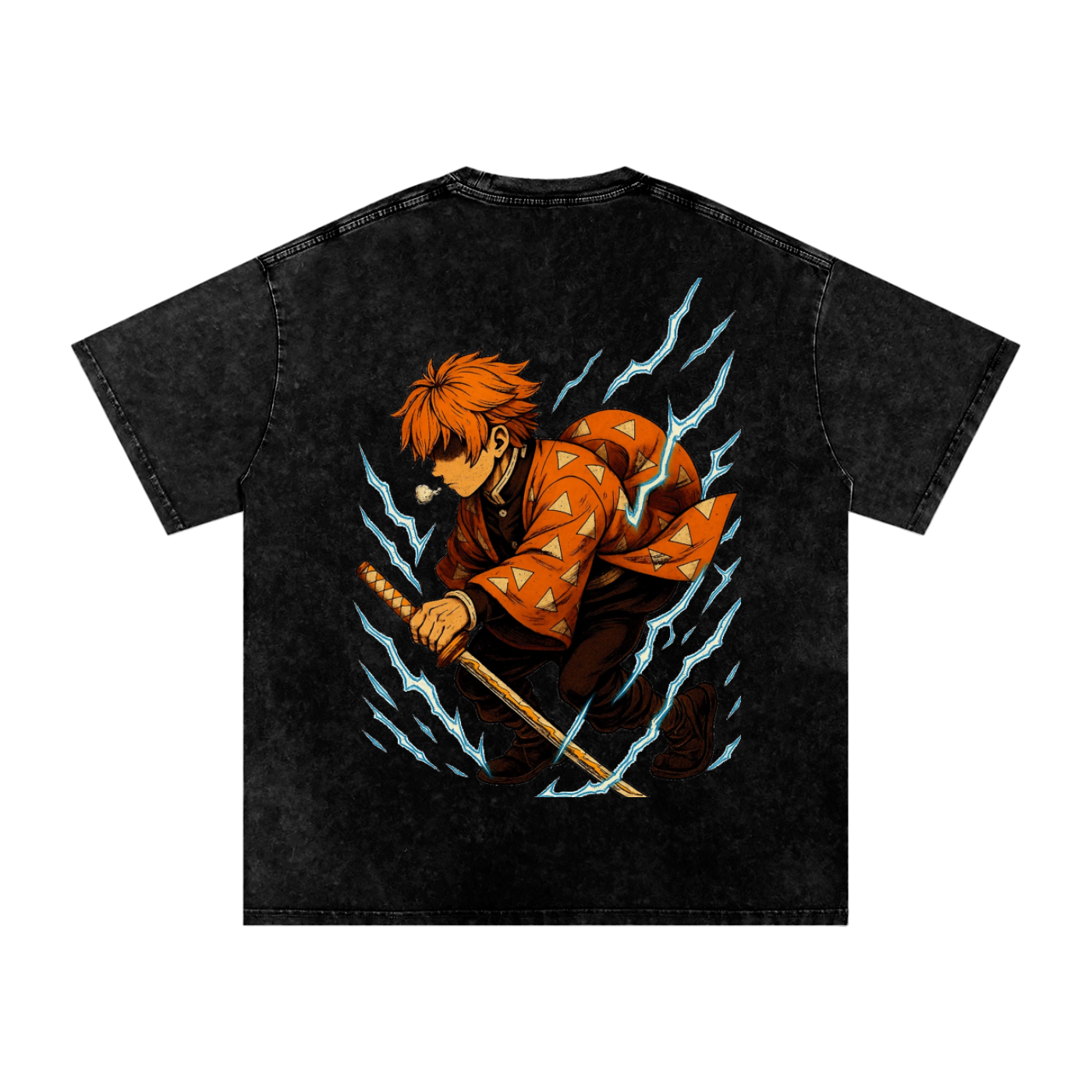 Demon Slayer Zenitsu inspired Acid Wash Oversize T-Shirt - 250 GSM
