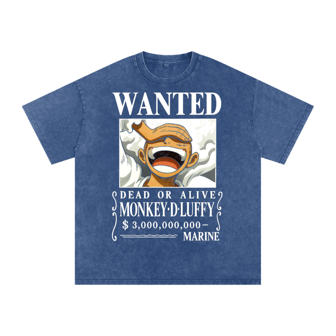 One Piece inspired Luffy Wanted Poster, Snow Washed Oversized T-Shirt