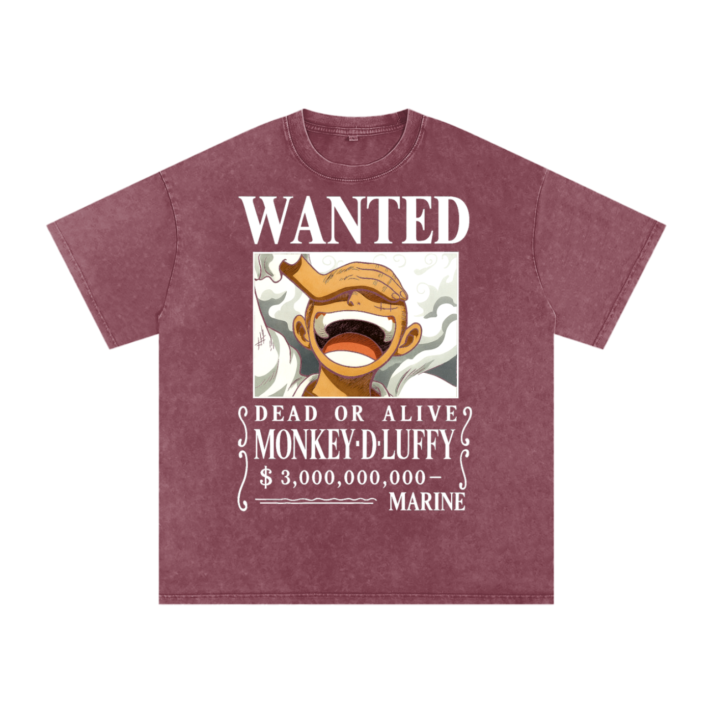 One Piece inspired Luffy Wanted Poster, Snow Washed Oversized T-Shirt