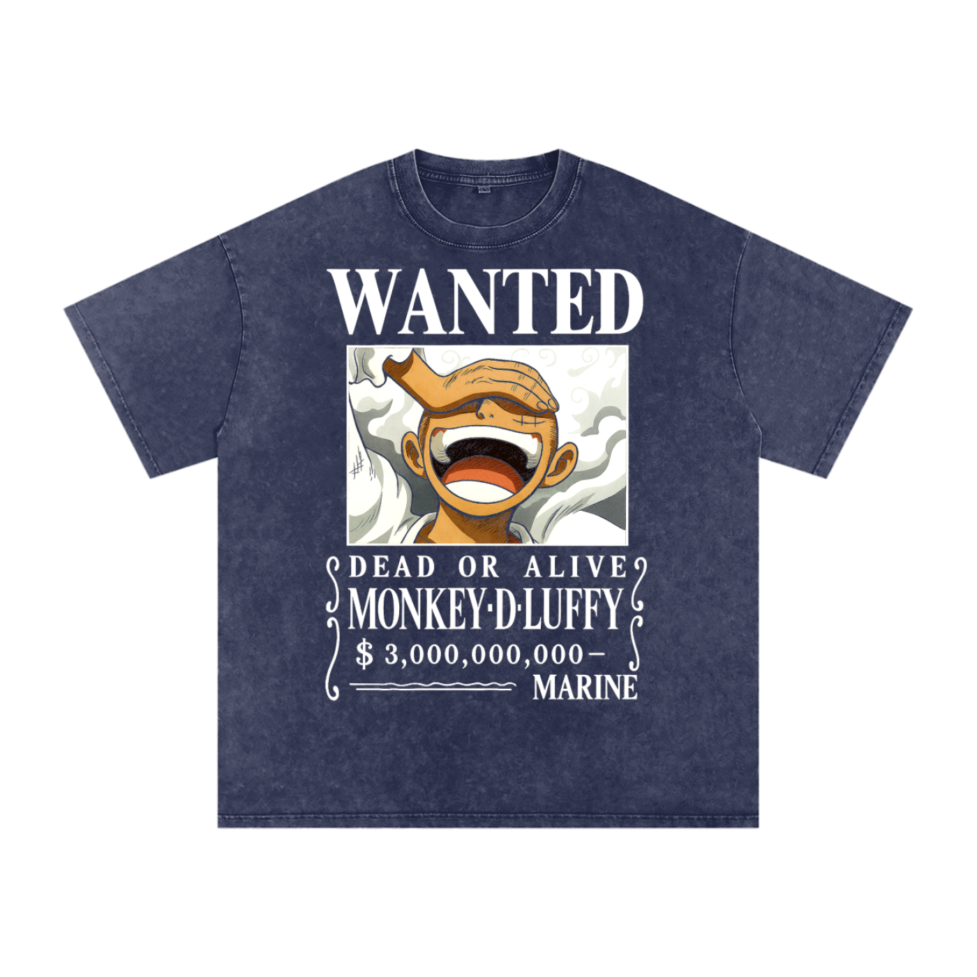 One Piece inspired Luffy Wanted Poster, Snow Washed Oversized T-Shirt