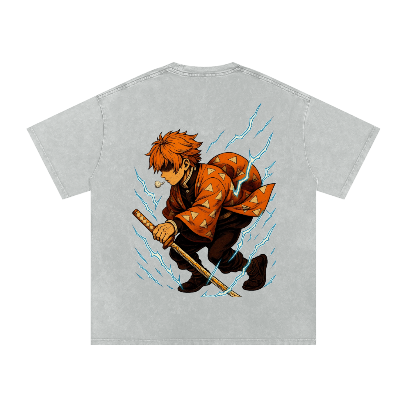 Demon Slayer Zenitsu inspired Acid Wash Oversize T-Shirt - 250 GSM