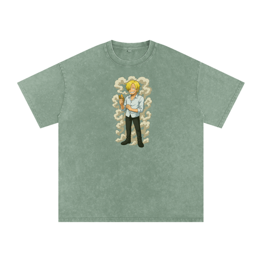 One Piece inspired Sanji Acid Wash Oversize T-Shirt - 250 GSM